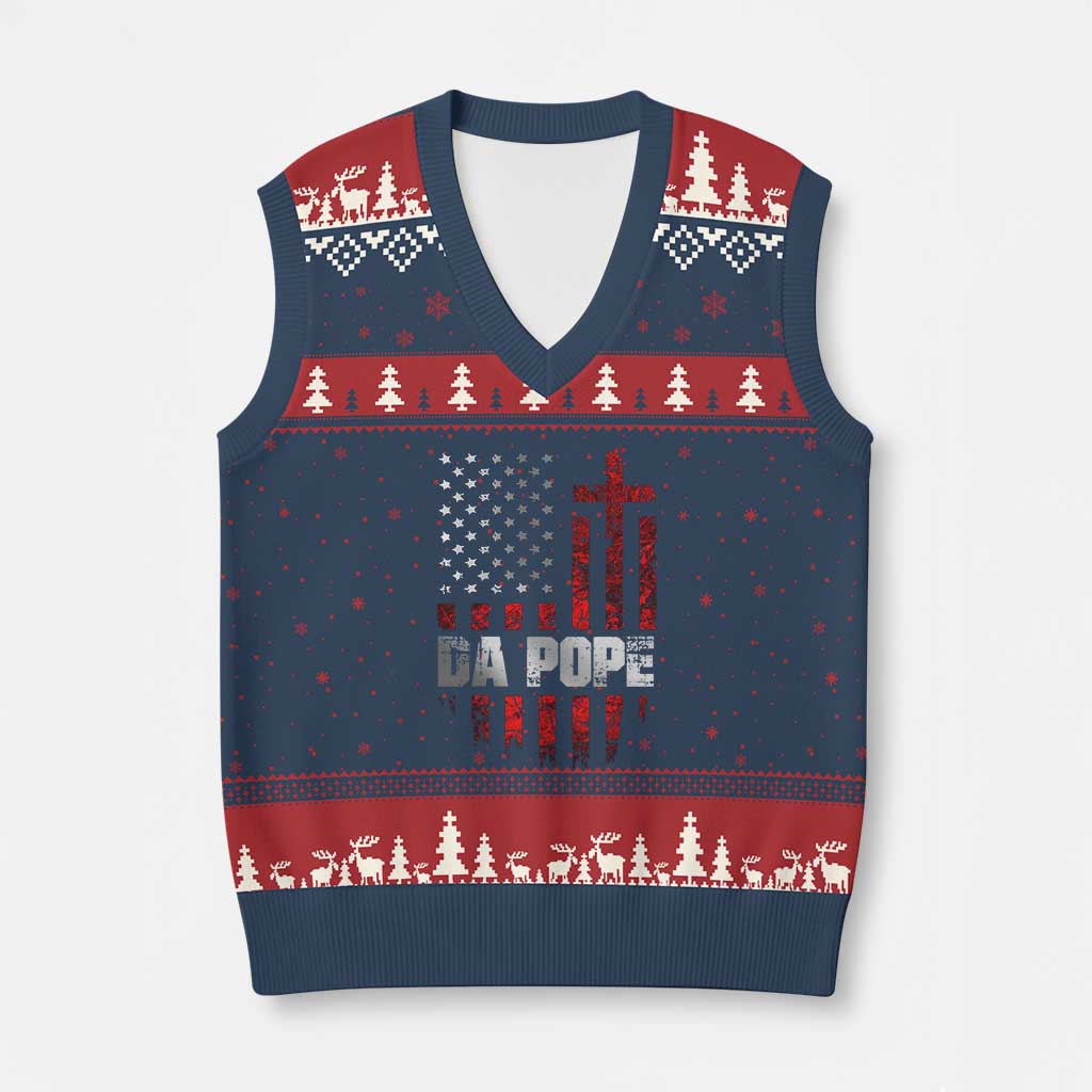 Da Pope Leo XIV V-Neck Knit Sweater Vest From America Chicago America US Flag TS10 Navy Red Print Your Wear