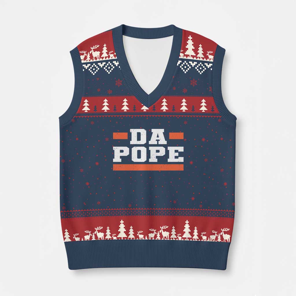 Da Pope Leo XIV V-Neck Knit Sweater Vest From America Chicago TS10 Navy Red Print Your Wear