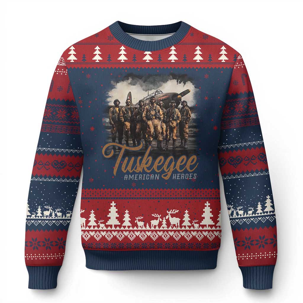 Tuskegee Airmen Ugly Christmas Sweater African American Heroes WW2 Tribute Black History Month TS10 Navy Red Print Your Wear