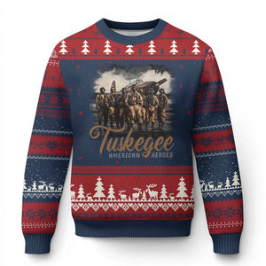 Tuskegee Airmen Ugly Christmas Sweater African American Heroes WW2 Tribute Black History Month TS10 Navy Red Print Your Wear