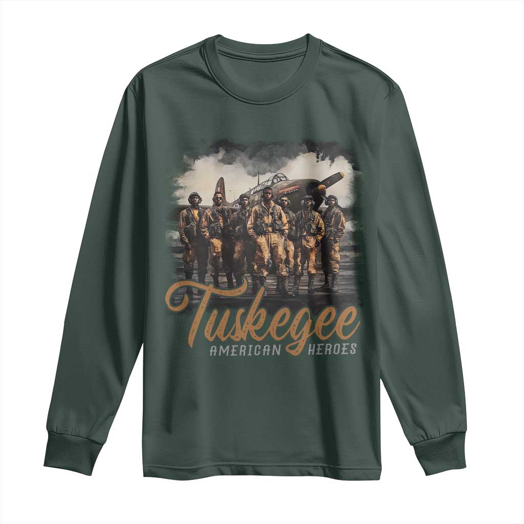 Tuskegee Airmen Long Sleeve Shirt African American Heroes WW2 Tribute Black History Month TS10 Dark Forest Green Print Your Wear