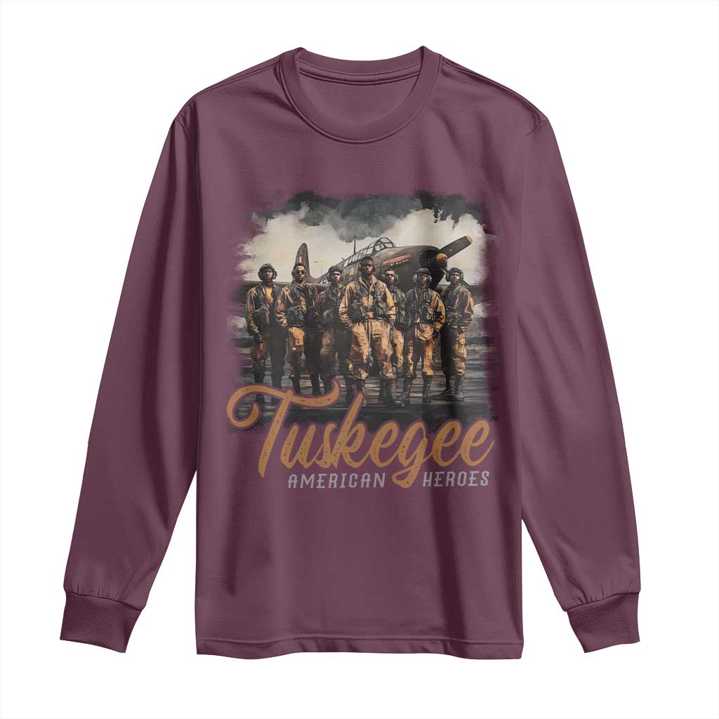 Tuskegee Airmen Long Sleeve Shirt African American Heroes WW2 Tribute Black History Month TS10 Maroon Print Your Wear