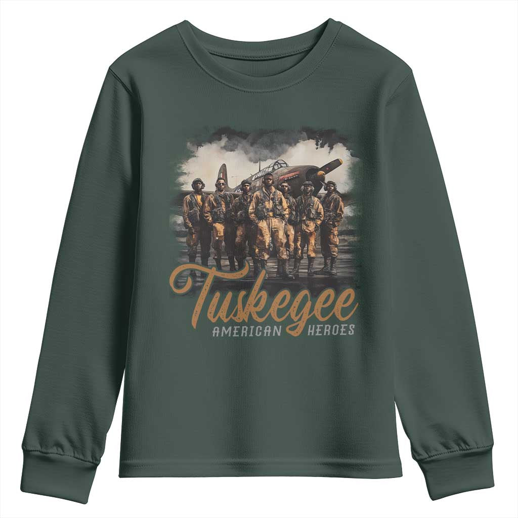 Tuskegee Airmen Youth Sweatshirt African American Heroes WW2 Tribute Black History Month TS10 Dark Forest Green Print Your Wear