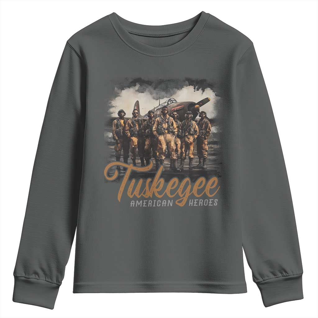 Tuskegee Airmen Youth Sweatshirt African American Heroes WW2 Tribute Black History Month TS10 Dark Heather Print Your Wear