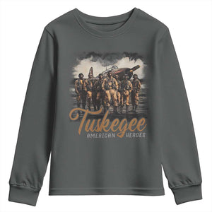 Tuskegee Airmen Youth Sweatshirt African American Heroes WW2 Tribute Black History Month TS10 Dark Heather Print Your Wear
