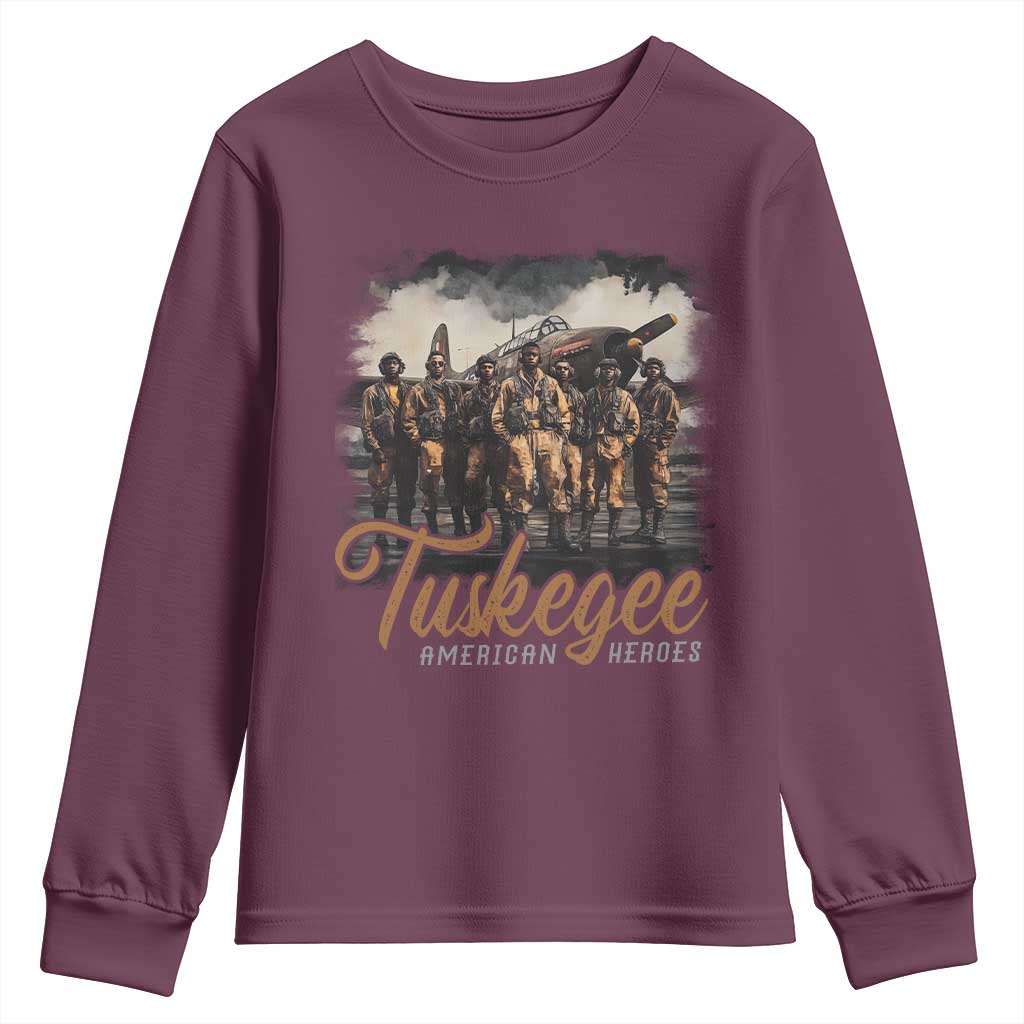 Tuskegee Airmen Youth Sweatshirt African American Heroes WW2 Tribute Black History Month TS10 Maroon Print Your Wear