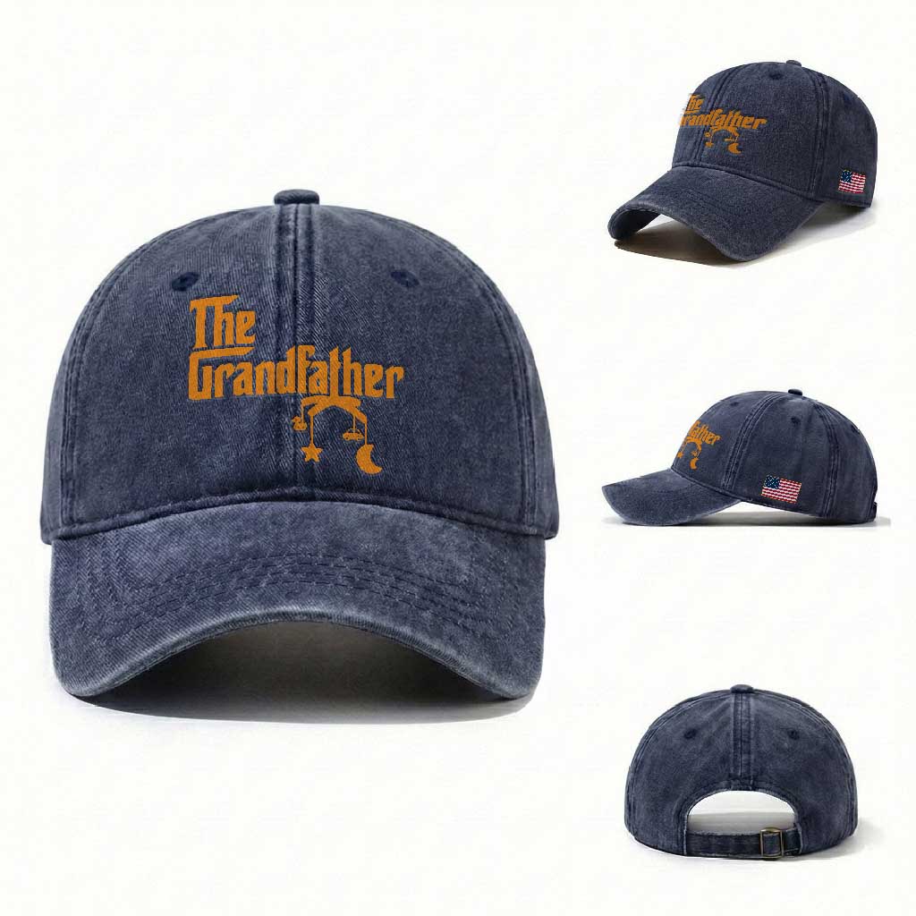 Grandfather Washed Cotton Baseball Cap Funny Grandpa Fathers Day TS10 Washed Cap Universal Fit Navy Print Your Wear