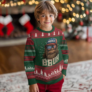 Bruh Bigfoot Merica Knit Sweatshirt American Flag Patriotic 4th Of July TS10 Christmas Print Your Wear