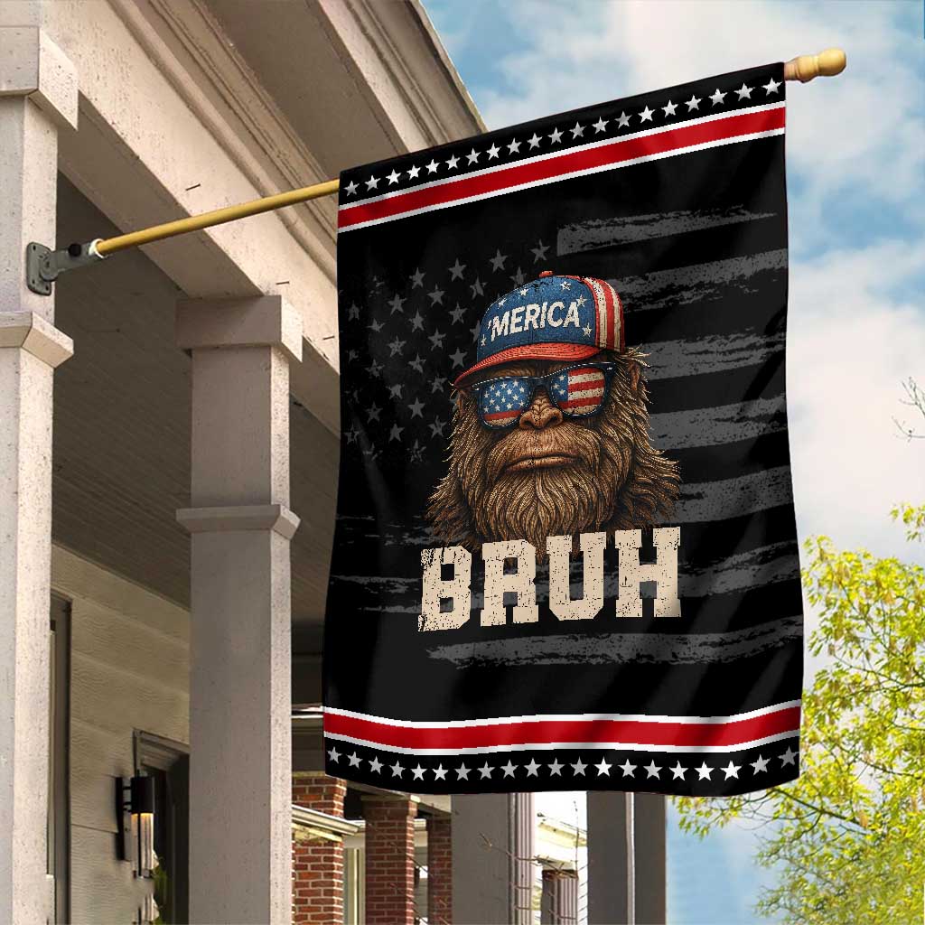 Bruh Bigfoot Merica Garden Flag American Flag Patriotic 4th Of July TS10 Distressed Black Red Print Your Wear