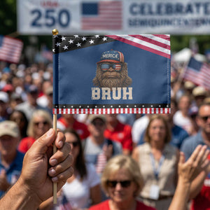 Bruh Bigfoot Merica Patriotic Handheld Flag American Flag 4th Of July TS10 Classic 8.2" × 5.5" Blue Black Print Your Wear