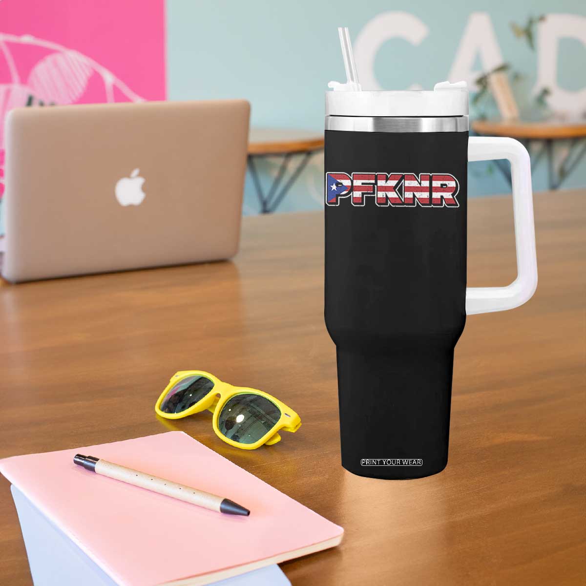 PFKNR Tumbler With Handle Vintage Boricua Puerto Rican Flag TS10 Print Your Wear