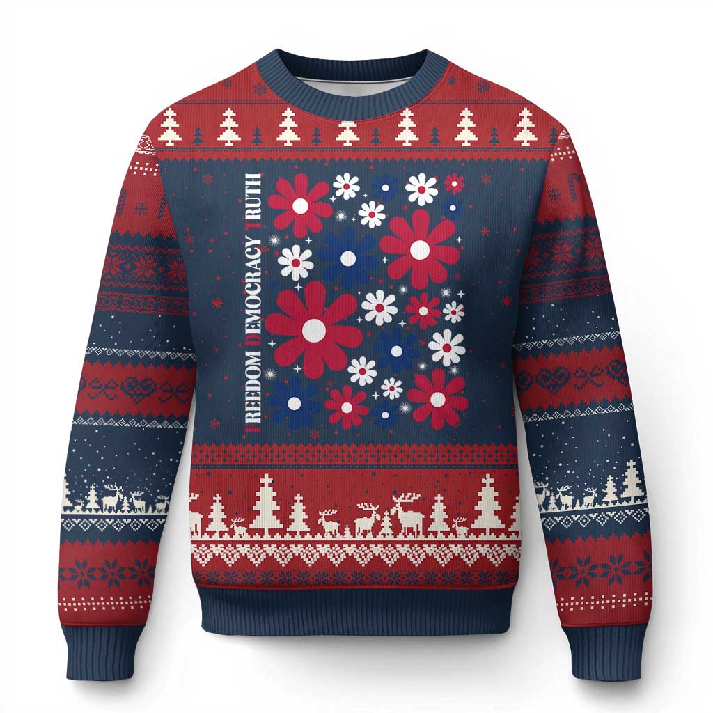 Subtle FDT Ugly Christmas Sweater Boho Floral Red White Blue Social Justice TS10 Navy Red Print Your Wear