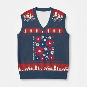 Subtle FDT V-Neck Knit Sweater Vest Boho Floral Red White Blue Social Justice - Print Your Wear