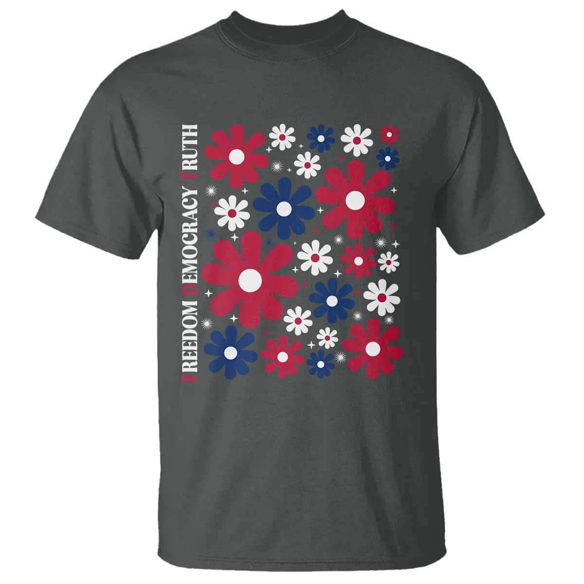 Subtle FDT T Shirt - Boho Floral Red White Blue Social Justice Political Protest Tee TS10 Dark Heather Print Your Wear