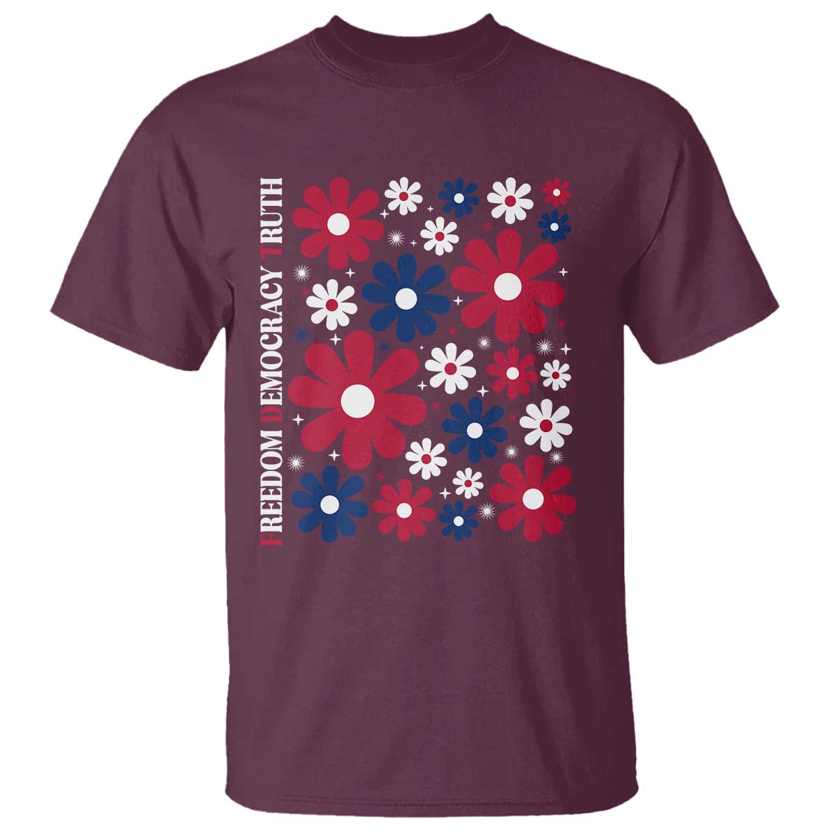 Subtle FDT T Shirt - Boho Floral Red White Blue Social Justice Political Protest Tee TS10 Maroon Print Your Wear