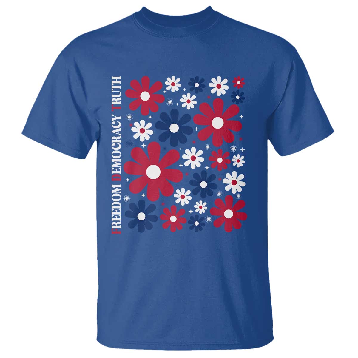 Subtle FDT T Shirt - Boho Floral Red White Blue Social Justice Political Protest Tee TS10 Royal Blue Print Your Wear