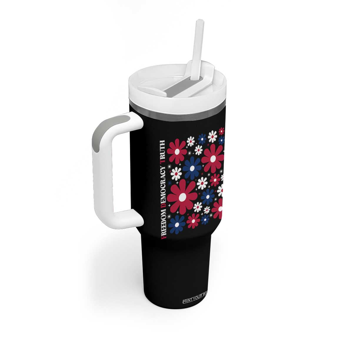 Subtle FDT Tumbler With Handle Boho Floral Red White Blue Social Justice TS10 Print Your Wear