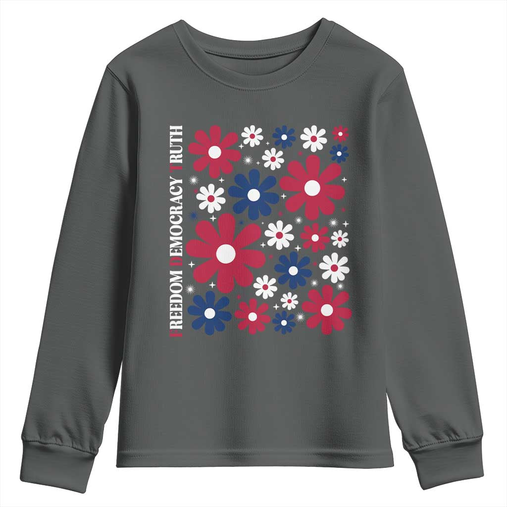 Subtle FDT Youth Sweatshirt Boho Floral Red White Blue Social Justice TS10 Dark Heather Print Your Wear