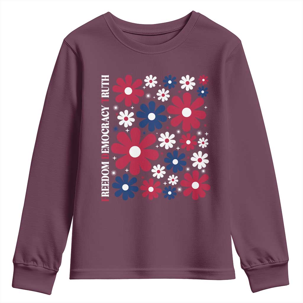 Subtle FDT Youth Sweatshirt Boho Floral Red White Blue Social Justice TS10 Maroon Print Your Wear