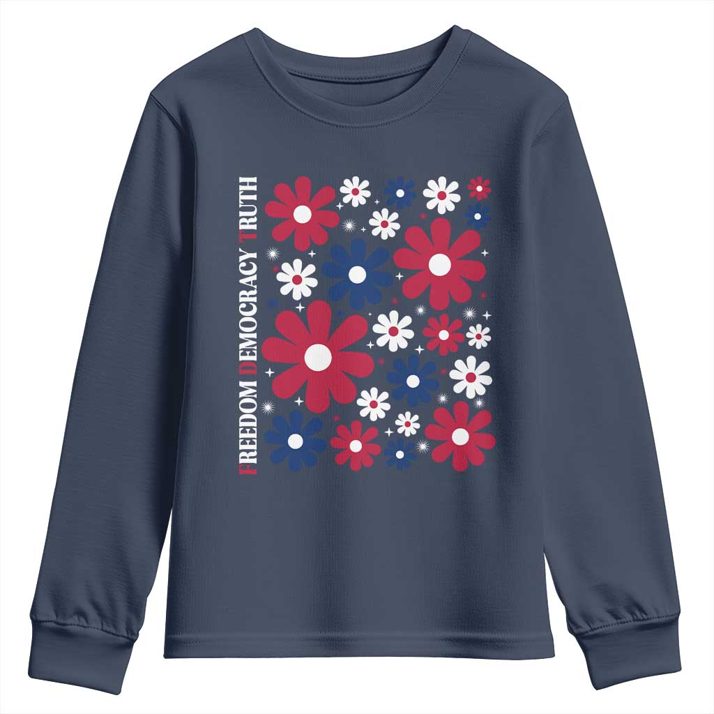 Subtle FDT Youth Sweatshirt Boho Floral Red White Blue Social Justice TS10 Navy Print Your Wear