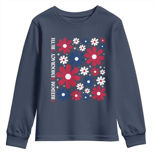 Subtle FDT Youth Sweatshirt Boho Floral Red White Blue Social Justice TS10 Navy Print Your Wear