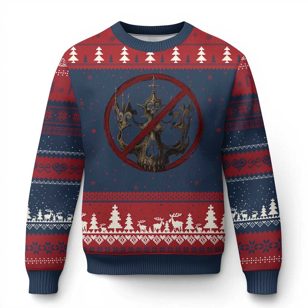 No Kings in America Ugly Christmas Sweater Skull Crown Nope Kings - Print Your Wear