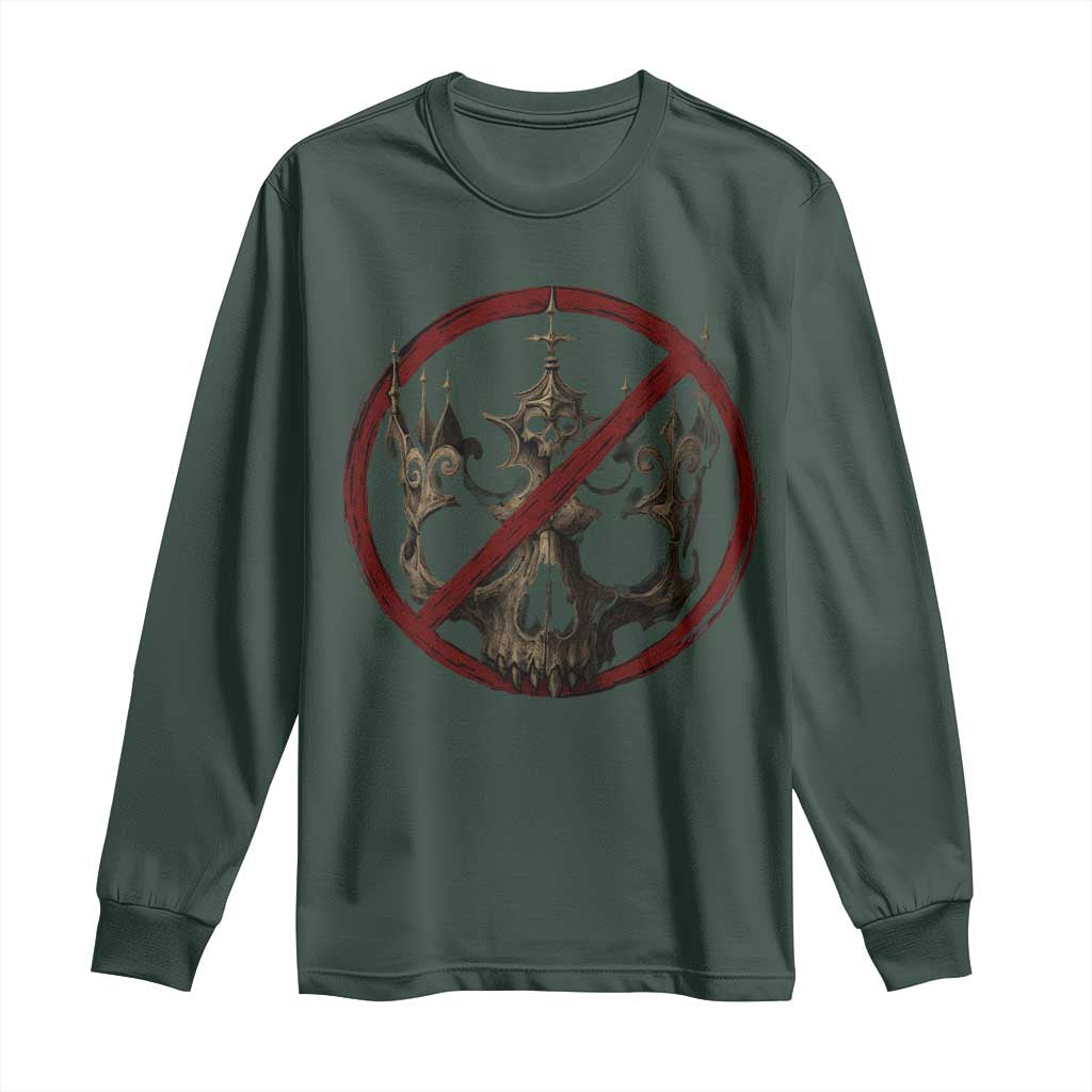 No Kings in America Long Sleeve Shirt Skull Crown Nope Kings TS10 Dark Forest Green Print Your Wear