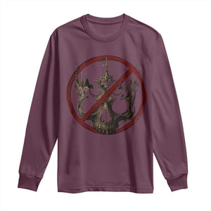 No Kings in America Long Sleeve Shirt Skull Crown Nope Kings TS10 Maroon Print Your Wear