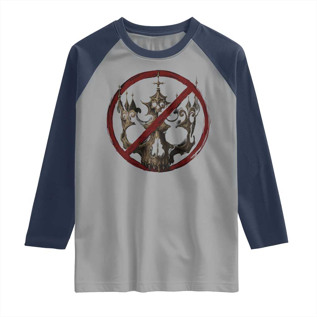 No Kings in America Raglan Shirt Skull Crown Nope Kings TS10 Sport Gray Navy Print Your Wear