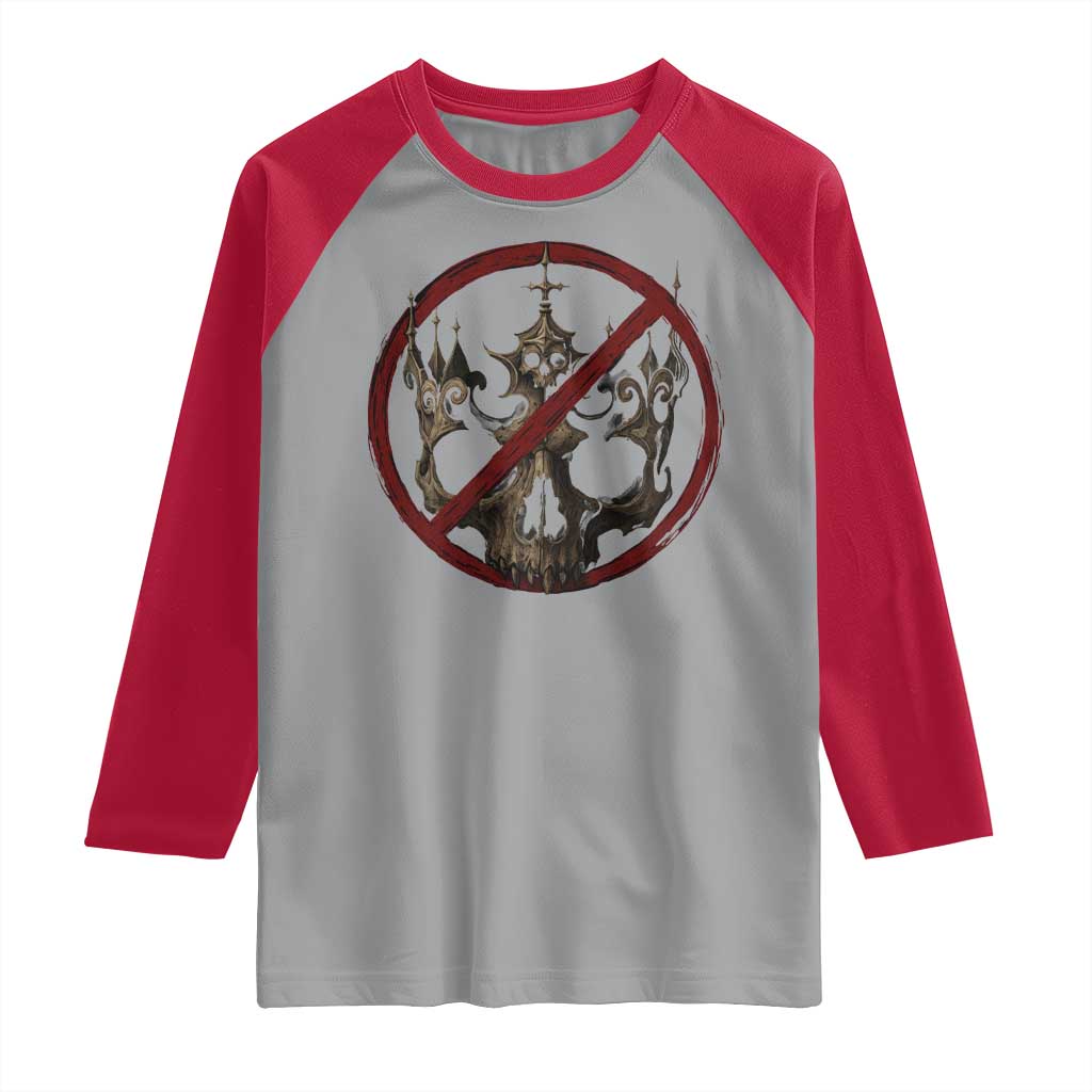 No Kings in America Raglan Shirt Skull Crown Nope Kings TS10 Sport Gray Red Print Your Wear