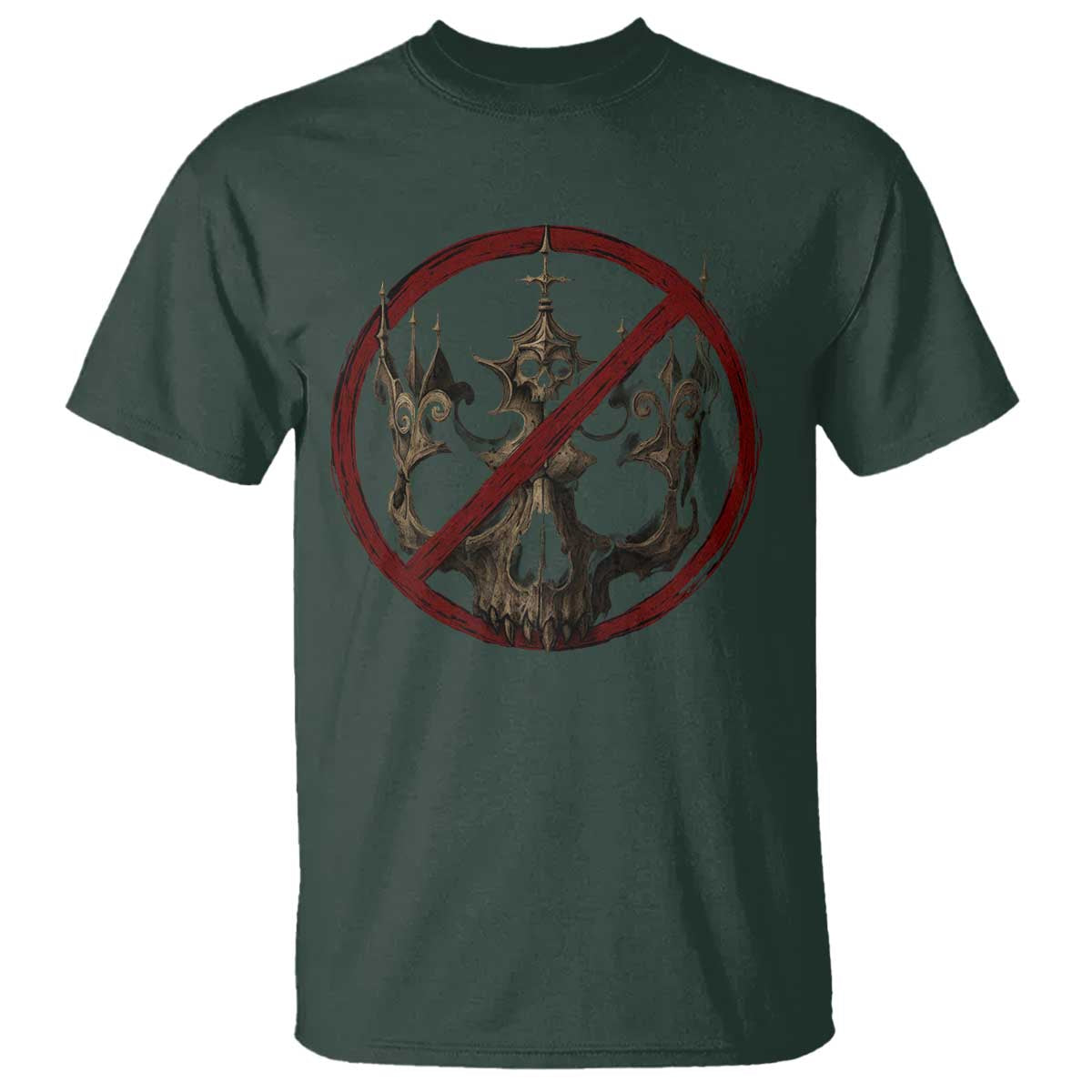 No Kings in America T Shirt Skull Crown Nope Kings TS10 Dark Forest Green Print Your Wear