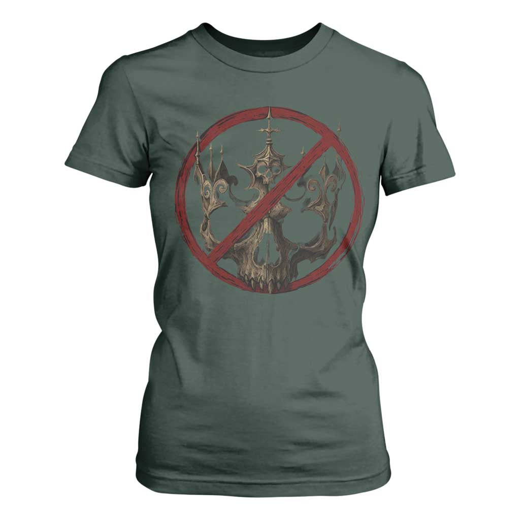 No Kings in America T Shirt For Women Skull Crown Nope Kings TS10 Dark Forest Green Print Your Wear