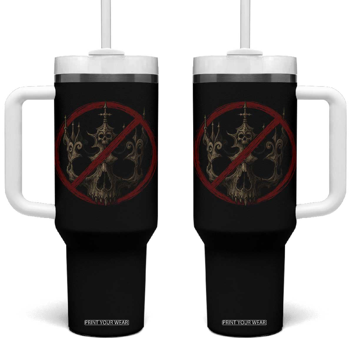No Kings in America Tumbler With Handle Skull Crown Nope Kings TS10 One Size: 40 oz Black Print Your Wear