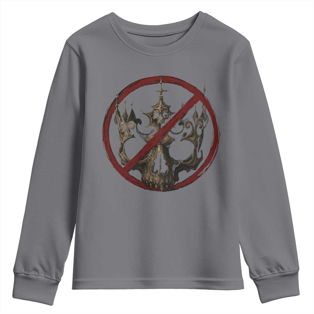 No Kings in America Youth Sweatshirt Skull Crown Nope Kings TS10 Charcoal Print Your Wear