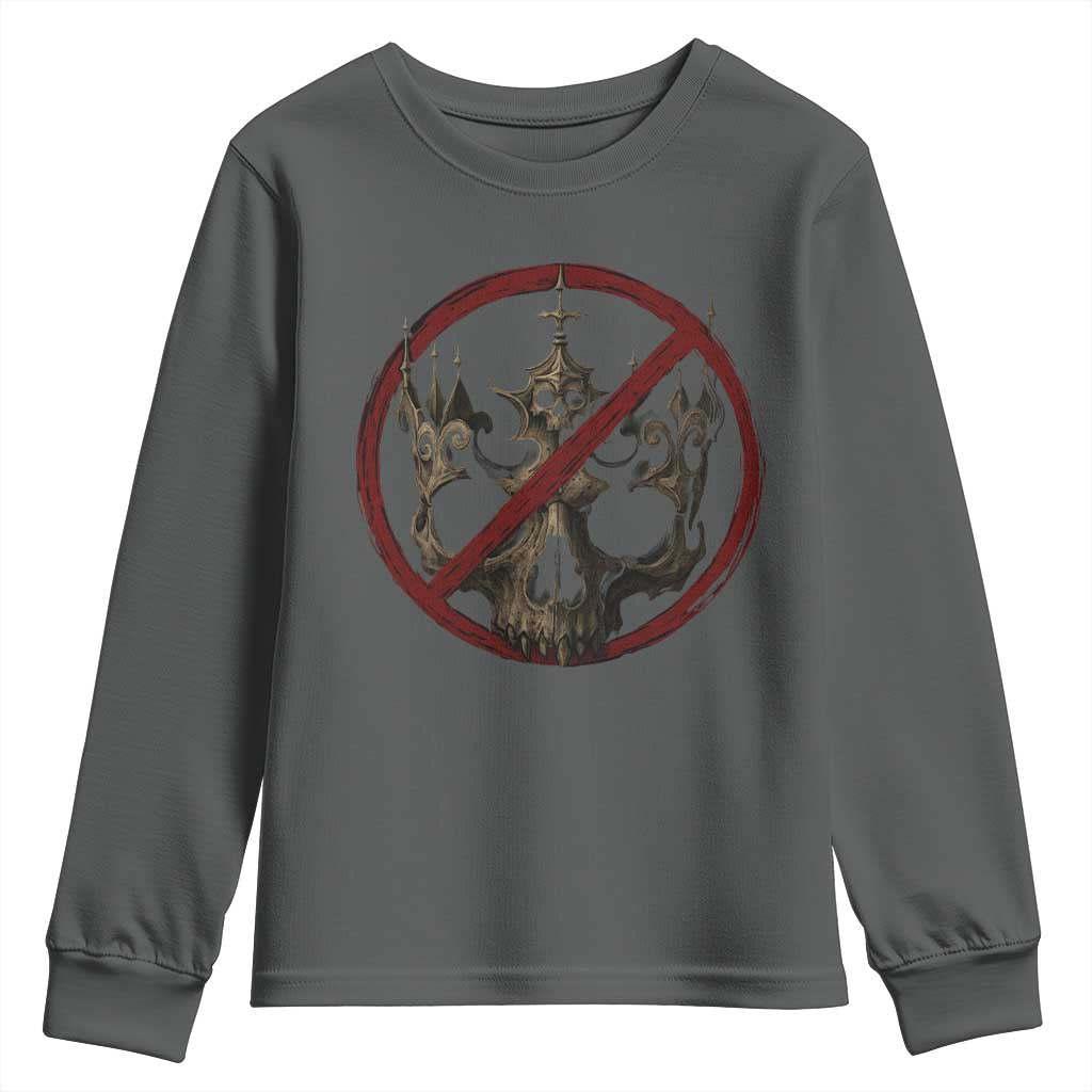 No Kings in America Youth Sweatshirt Skull Crown Nope Kings TS10 Dark Heather Print Your Wear