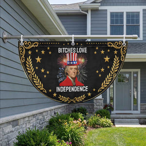 Bitches Love Independence Patriotic Fan Flag Thomas Jefferson Funny 4th Of July