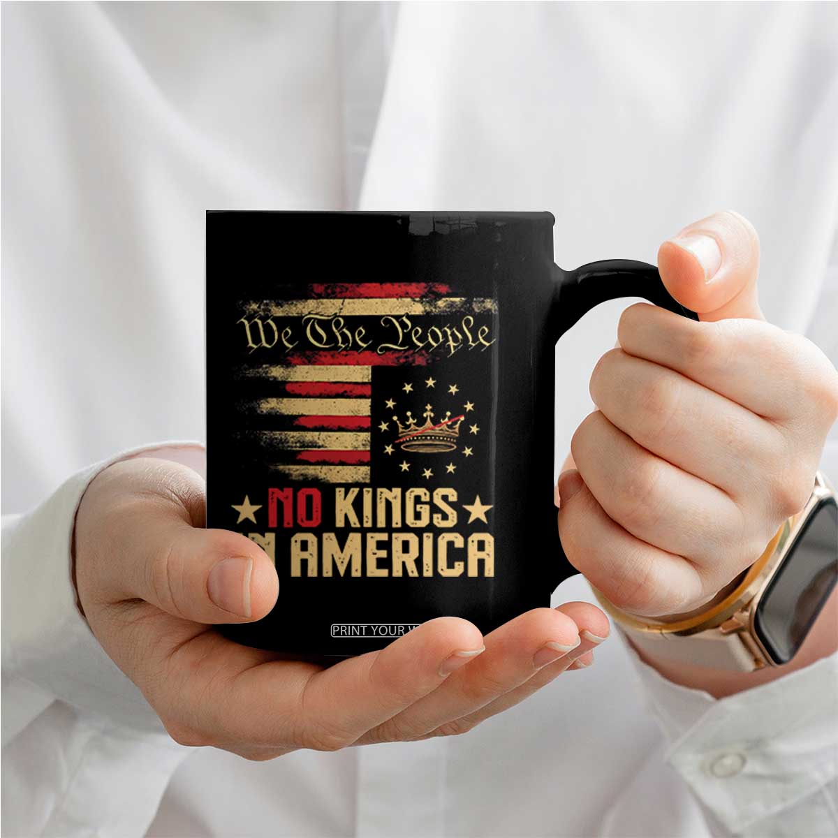 No Kings in America Coffee Mug Vintage Old American Flag Patriotic 1776 We The People TS10 Print Your Wear