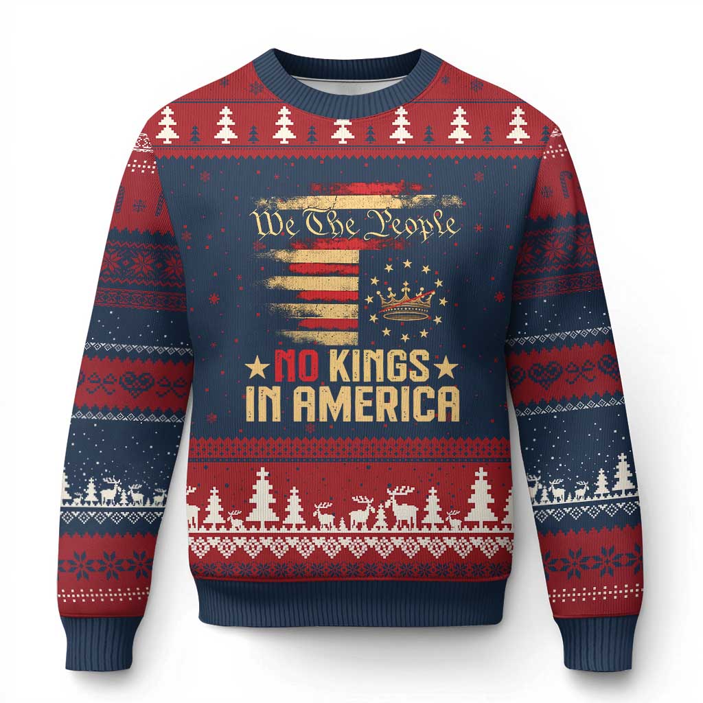No Kings in America Ugly Christmas Sweater Vintage Old American Flag Patriotic 1776 We The People TS10 Navy Red Print Your Wear