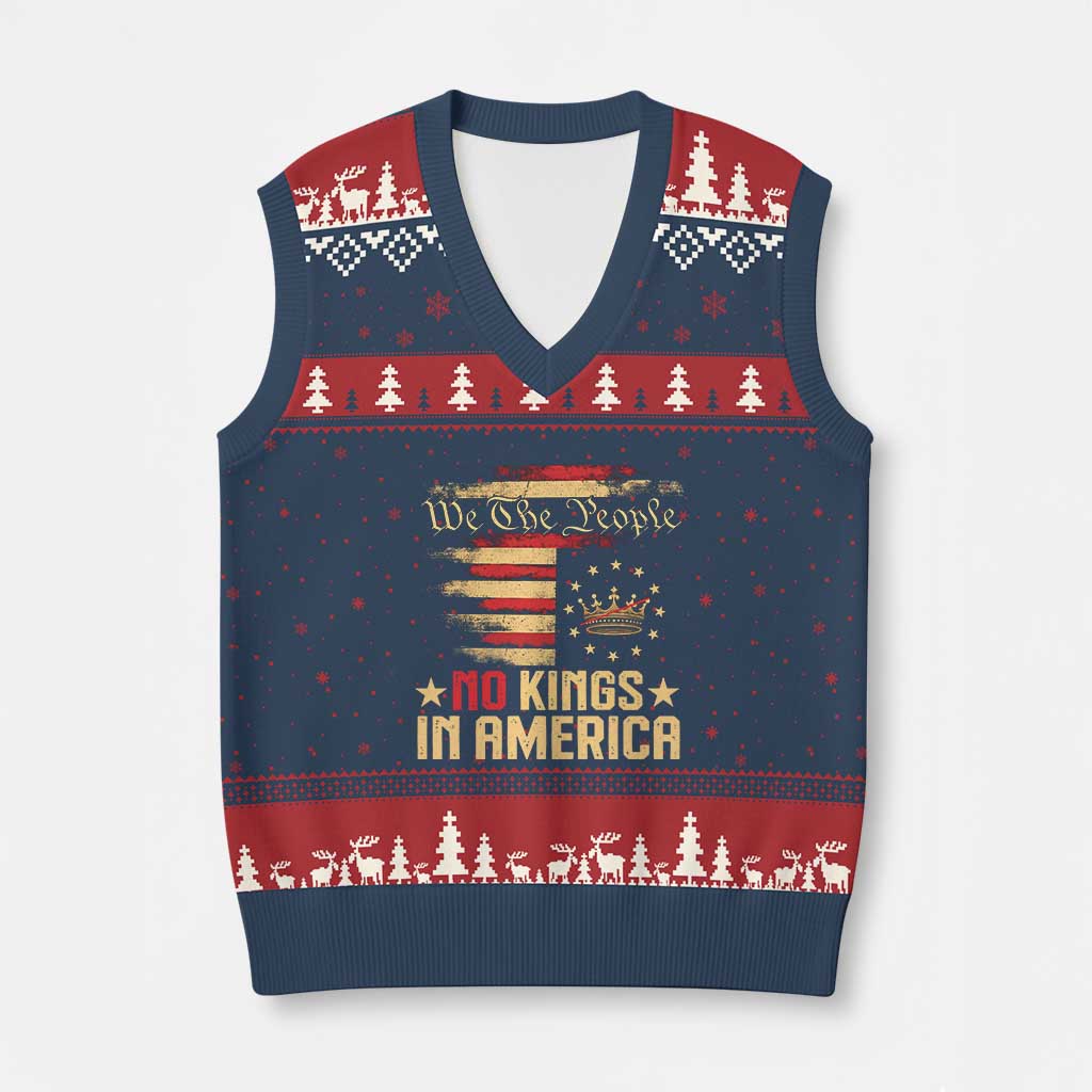 No Kings in America V-Neck Knit Sweater Vest Vintage Old American Flag Patriotic 1776 We The People TS10 Navy Red Print Your Wear