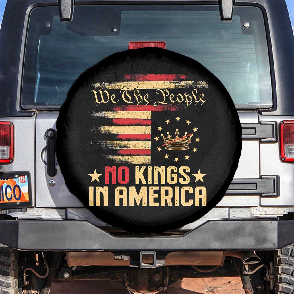 No Kings in America Spare Tire Cover Vintage Old American Flag Patriotic 1776 We The People TS10 No hole Black Print Your Wear
