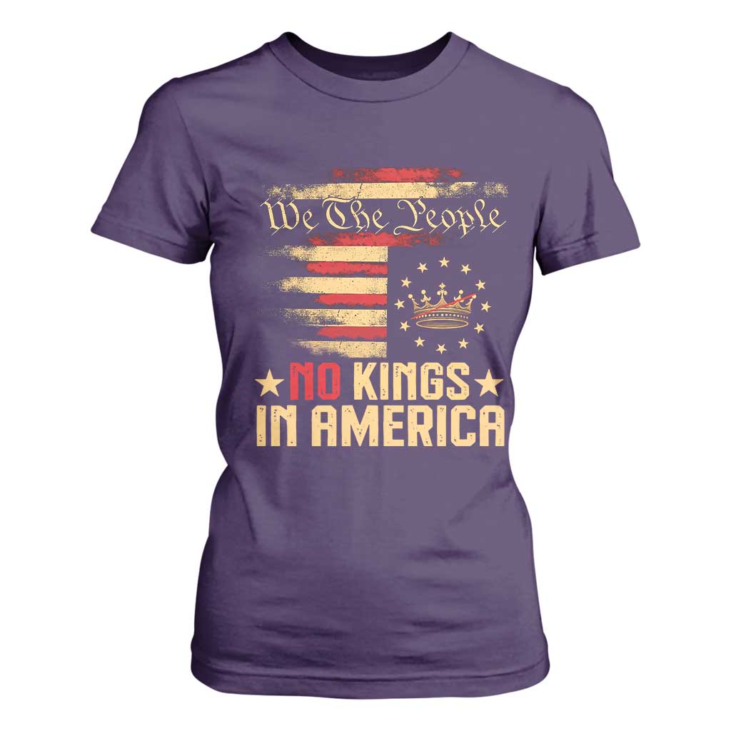 No Kings in America T Shirt For Women Vintage Old American Flag Patriotic 1776 We The People TS10 Purple Print Your Wear