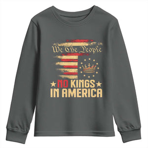 No Kings in America Youth Sweatshirt Vintage Old American Flag Patriotic 1776 We The People TS10 Dark Heather Print Your Wear