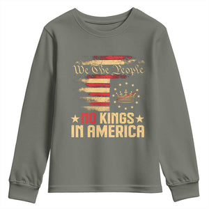 No Kings in America Youth Sweatshirt Vintage Old American Flag Patriotic 1776 We The People TS10 Military Green Print Your Wear
