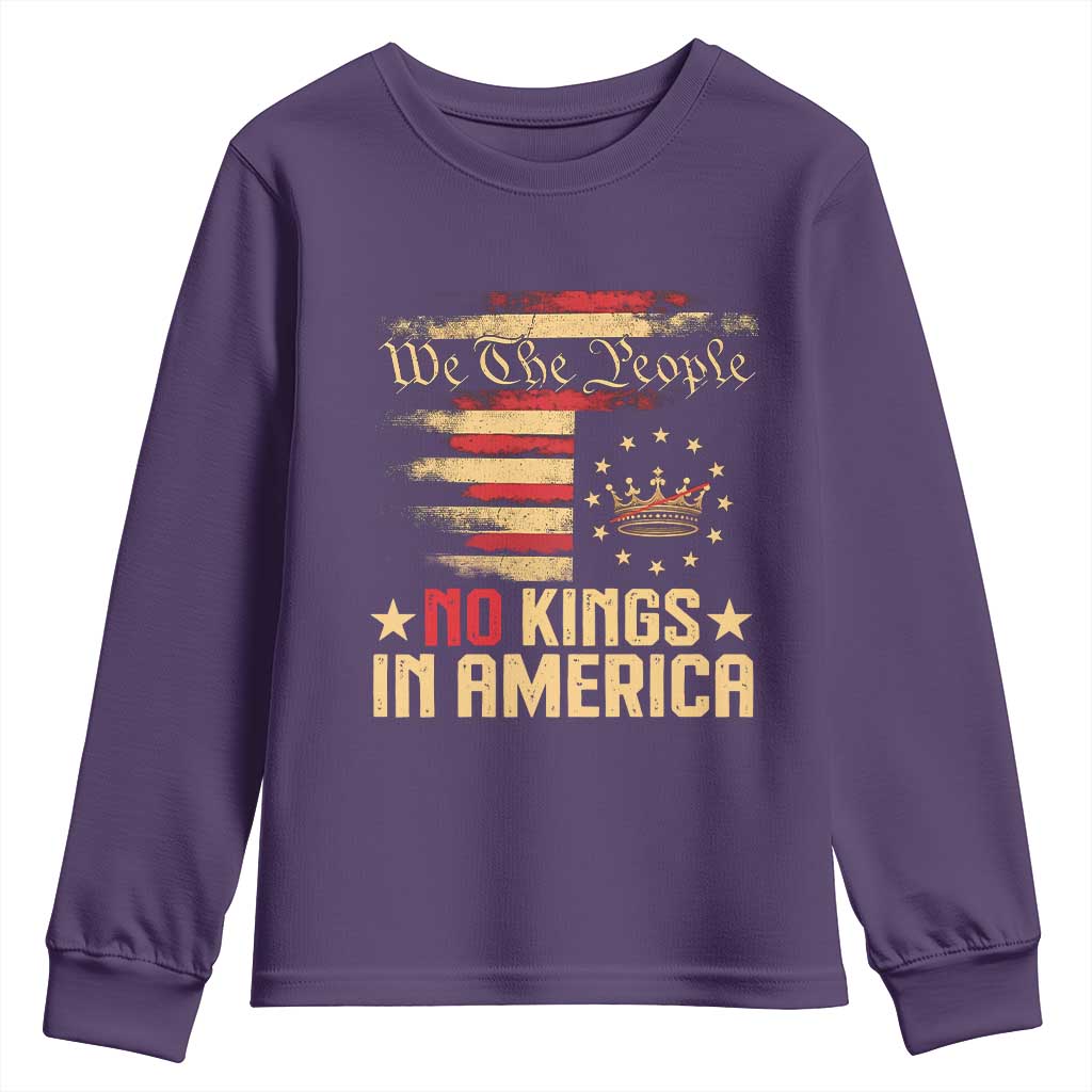 No Kings in America Youth Sweatshirt Vintage Old American Flag Patriotic 1776 We The People TS10 Purple Print Your Wear