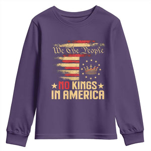 No Kings in America Youth Sweatshirt Vintage Old American Flag Patriotic 1776 We The People TS10 Purple Print Your Wear