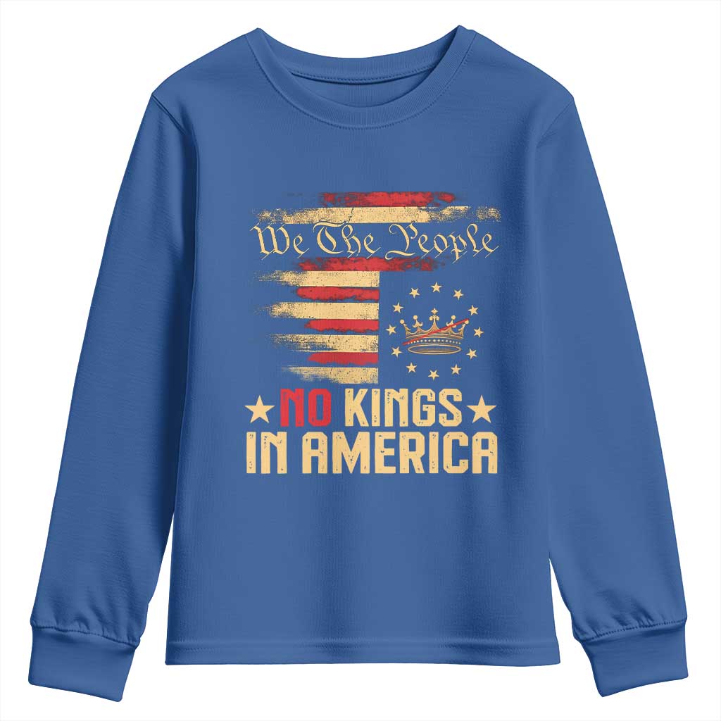No Kings in America Youth Sweatshirt Vintage Old American Flag Patriotic 1776 We The People TS10 Royal Blue Print Your Wear