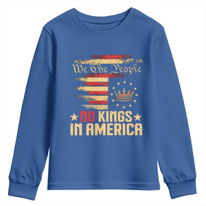 No Kings in America Youth Sweatshirt Vintage Old American Flag Patriotic 1776 We The People TS10 Royal Blue Print Your Wear