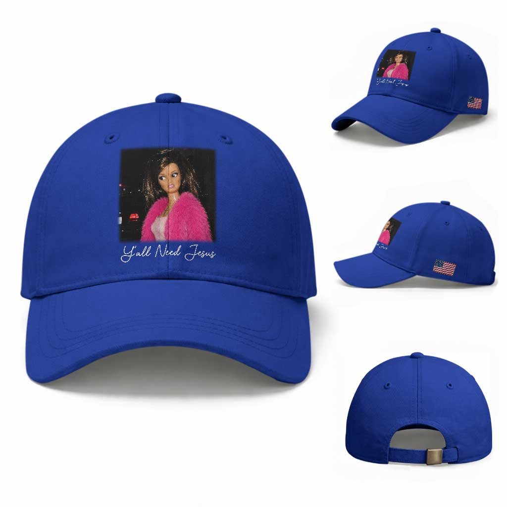 Y'all Need Jesus Funny Girls Meme Saying Christian Humor Baseball Cap TS10 Baseball Cap Universal Fit Royal Blue Print Your Wear