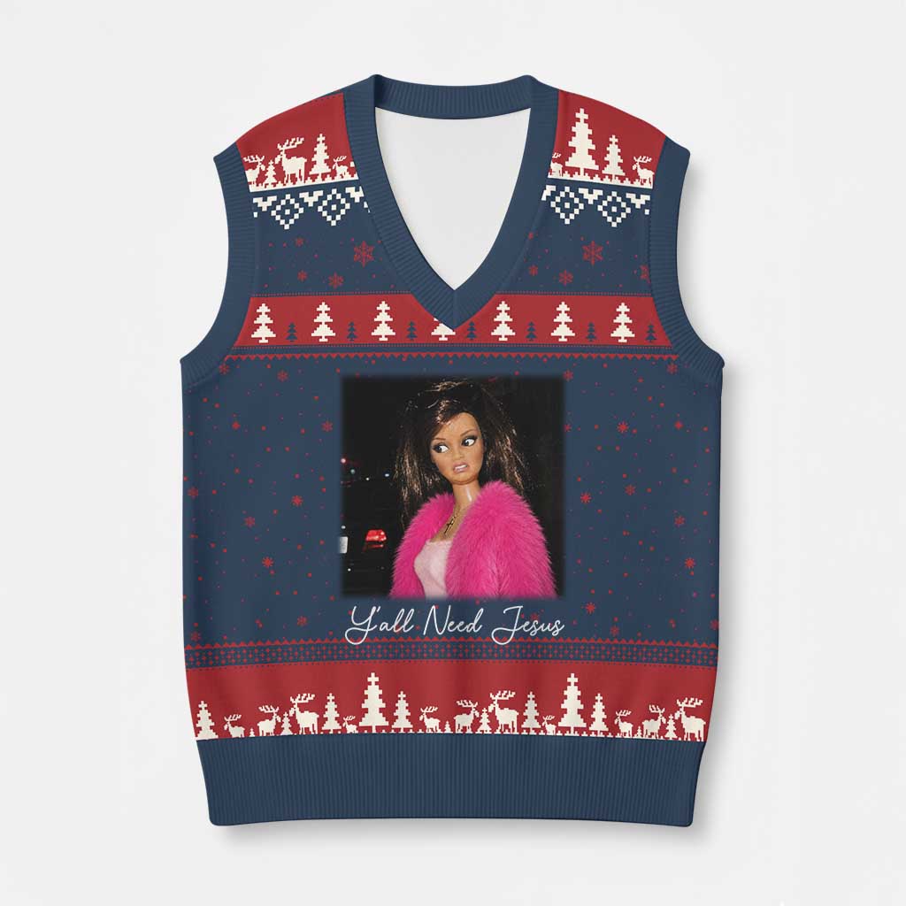 Y'all Need Jesus Funny Girls Meme Saying Christian Humor V-Neck Knit Sweater Vest