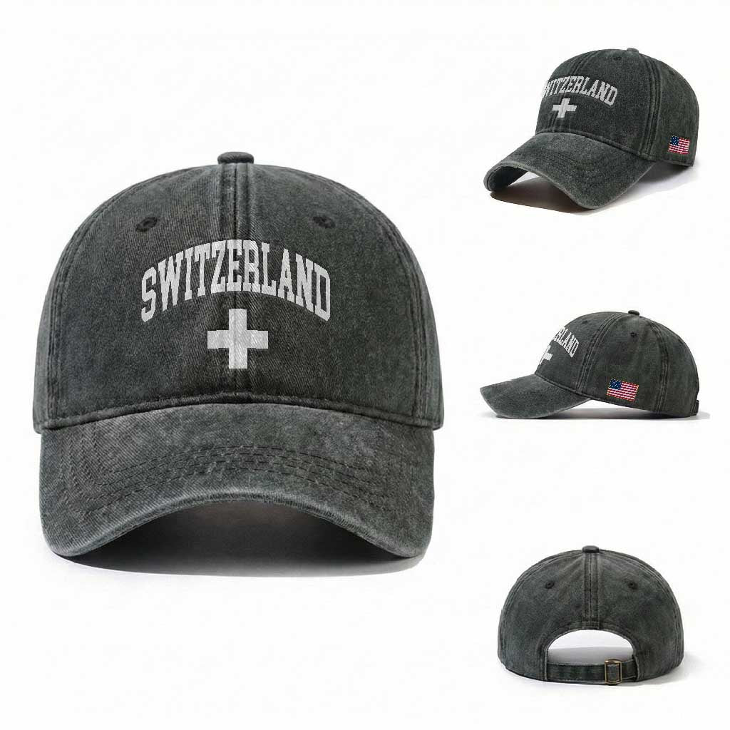 Switzerland Flag Vintage Washed Cotton Baseball Cap Swiss Retro Vintage